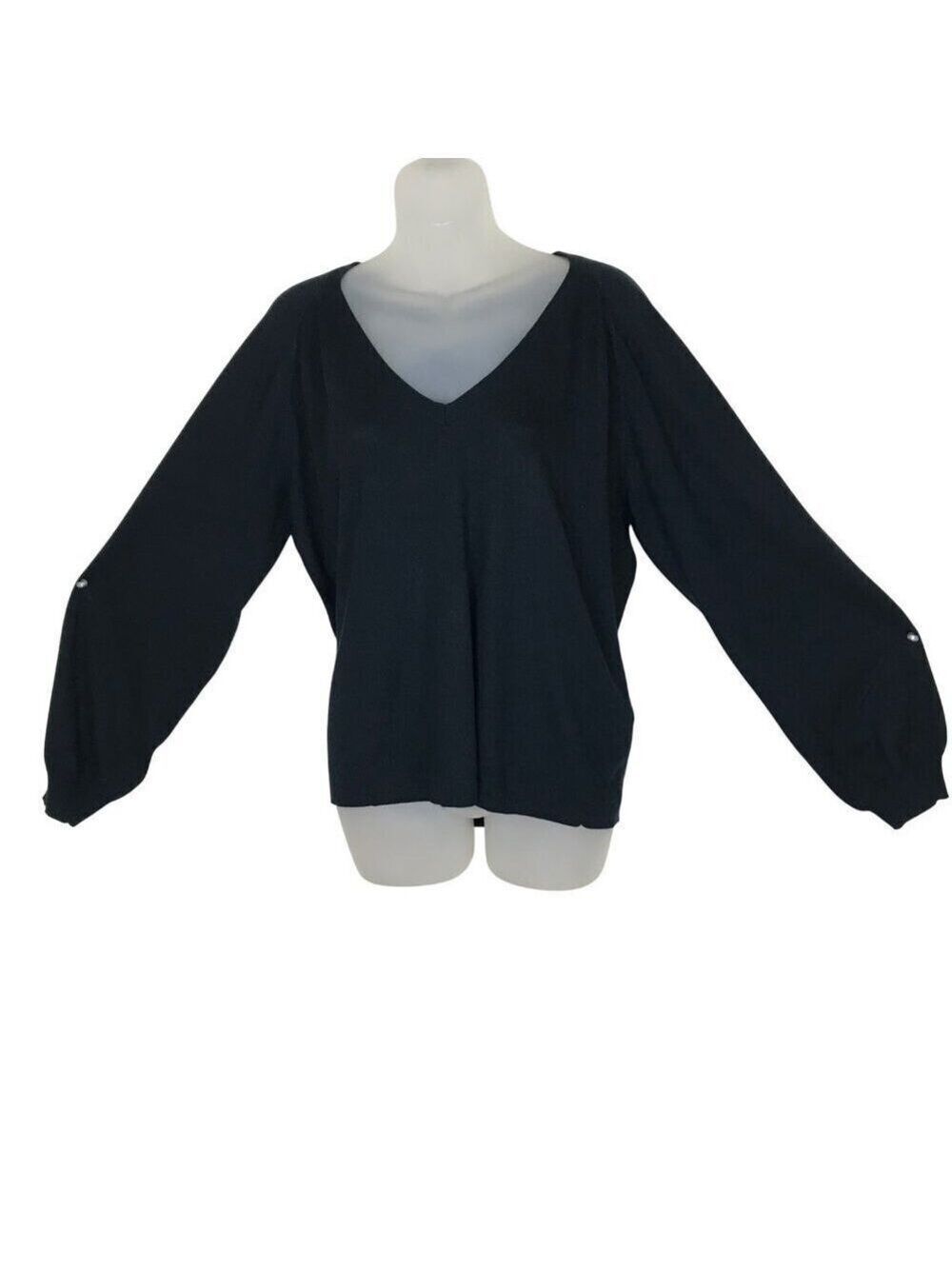 7 For All Mankind Black V-neck Lightweight Sweater Size L